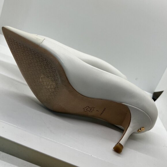 Tory Burch PENELOPE CAP TOE Pumps Leather Patent Ivory Heels - Picture 9 of 12